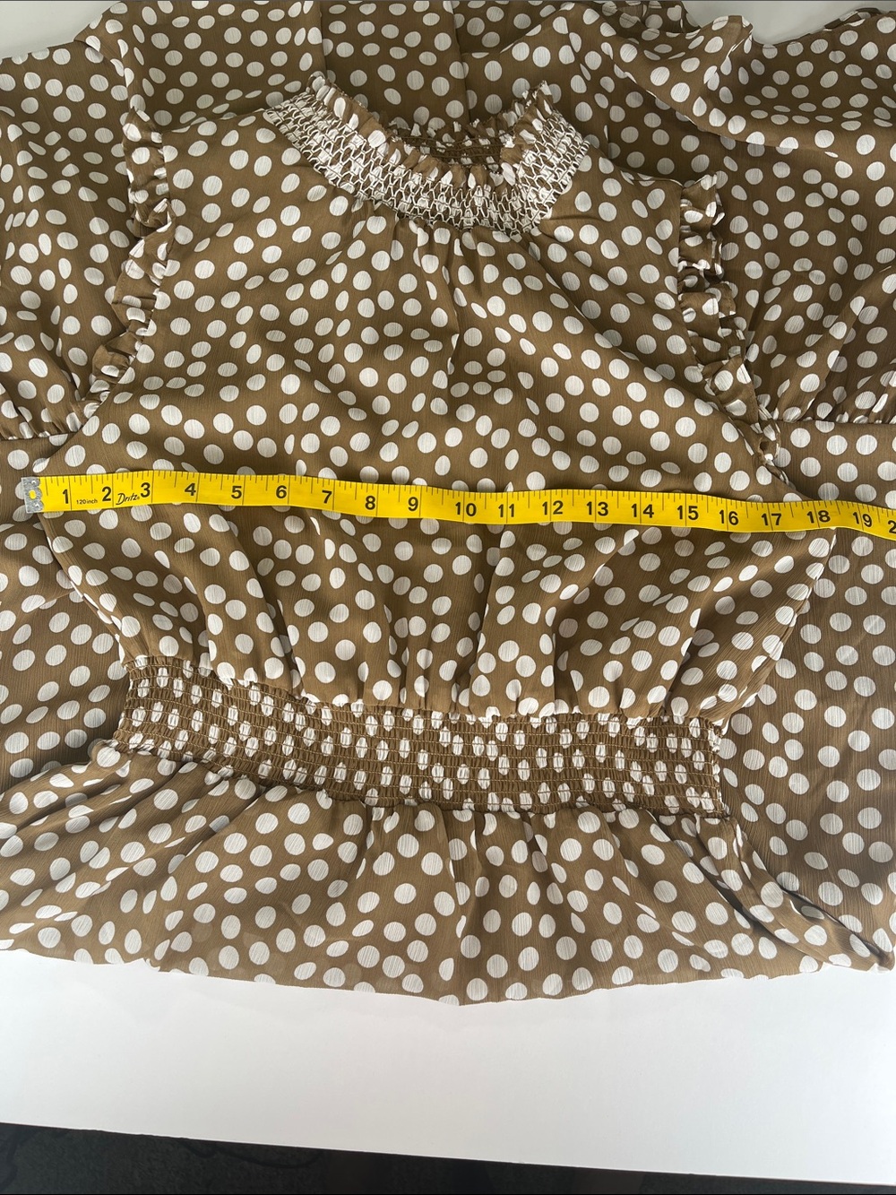 J. Crew Brown & White Polka Dot Sleeveless Midi Dress with Smocked Waist Sz S - Picture 3 of 7